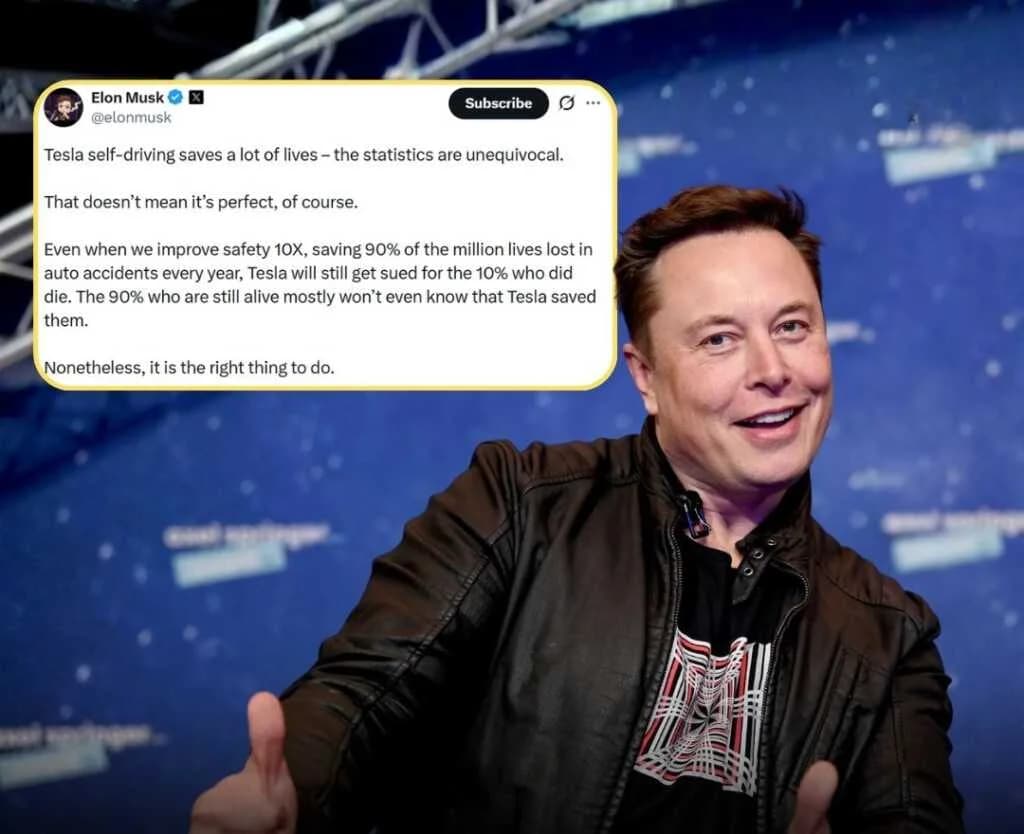 Tesla ရဲ့ Full Self-Driving စနစ်ဟာ လူမောင်းတာထက် ၁၀ ဆ ပိုဘေးကင်းတယ်လို့ Elon Musk ကြေညာ