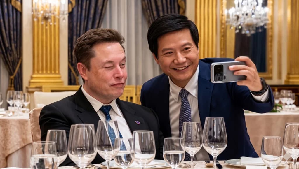 Elon Musk နဲ့ ပြိုင်ဘက် Lei Jun တို့ တရုတ်နိုင်ငံတော်ညစာစားပွဲမှာ ဆယ်လ်ဖီတွဲရိုက်