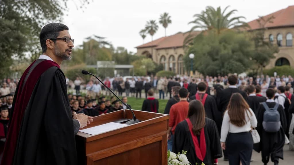 Google CEO Sundar Pichai မိန့်ခွန်းပြောစဉ် စတန်းဖို့ဒ်ဘွဲ့ရကျောင်းသား အများအပြား အခမ်းအနားကနေ ထွက်ခွာပြီး ဆန္ဒပြ